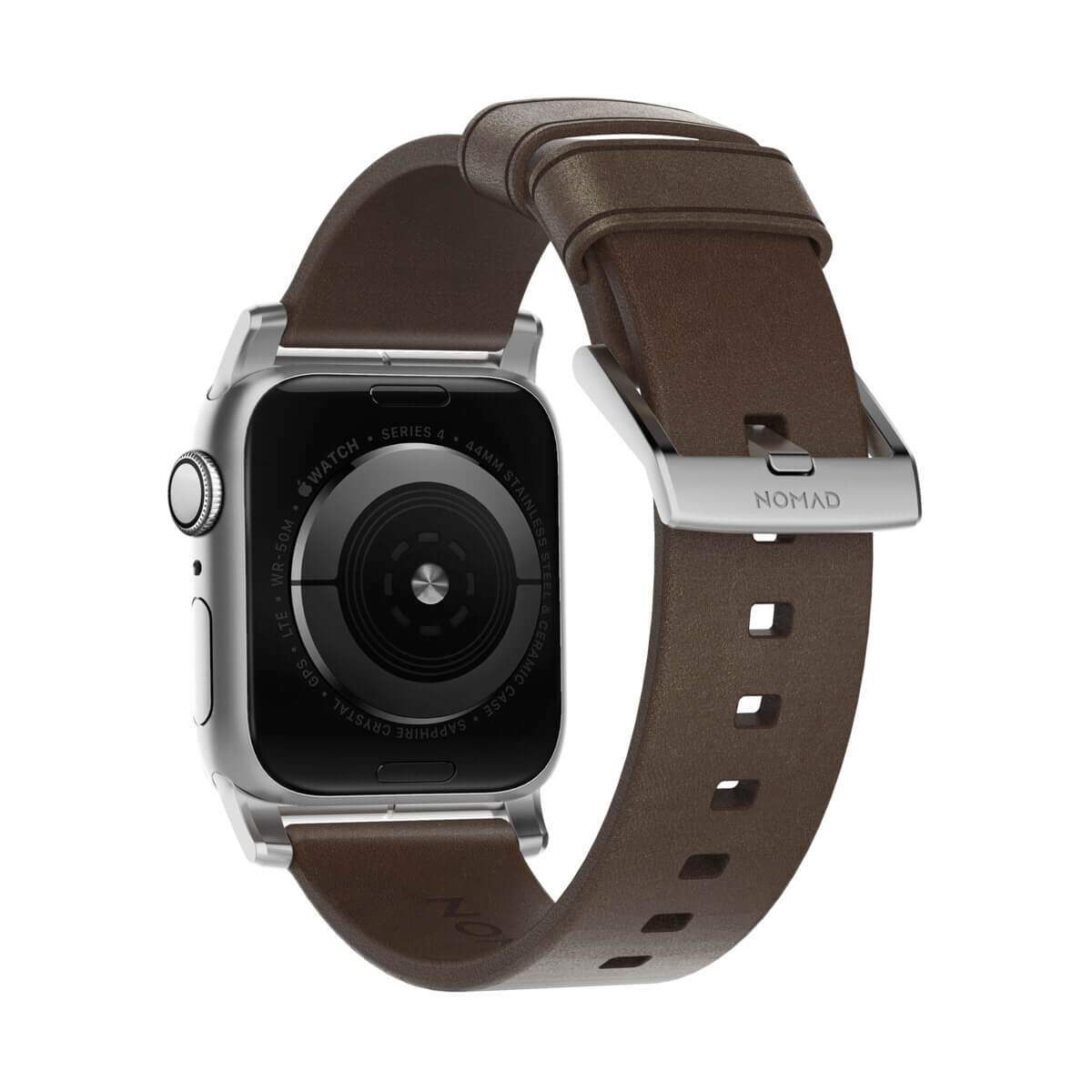 Strap Modern Slim Leather - кожена (естествена кожа) каишка за Apple Watch 38мм, 40мм (кафяв-сребрист)