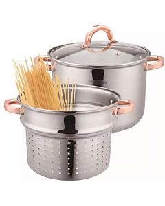 Тенджера за приготвяне на спагети Klausberg KB 7739, 24 см, 7 l, 3 части, Индукция, Сребрист/розово злато
