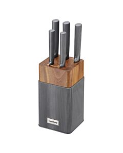 Комплект ножове Klausberg KB 7982, 6 части, Неръждаема стомана, Стойка от акациево дърво, Графит/кафяв