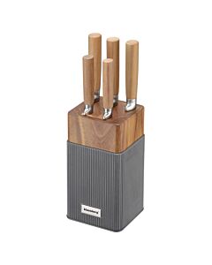 Комплект ножове Klausberg KB 7983, 6 части, Неръждаема стомана, Стойка от акациево дърво, Кафяв/графит