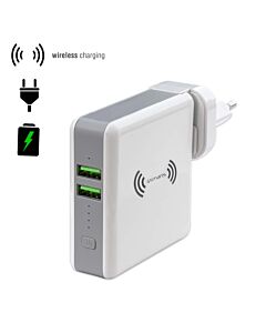 4smarts 3in1 Charger HyperVolt with Wireless Power Bank - захранване за ел. мрежа с два USB изхода, външна батерия и безжично зареждане (бял)