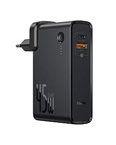 Baseus GaN Charger 45W Power Bank (PPNLD-C01) - външна батерия 10000 mAh и захранване за ел. мрежа с USB и USB-C изходи и GaN технология (черен)