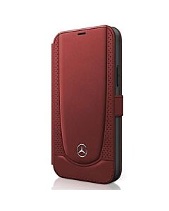 Mercedes-Benz Urban Line Booktype Leather Case - дизайнерски кожен калъф (естествена кожа), тип портфейл за iPhone 12, iPhone 12 Pro (червен)