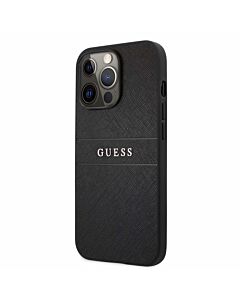 Guess Saffiano PU Leather Hard Case - дизайнерски кожен кейс за iPhone 13 Pro Max (черен)