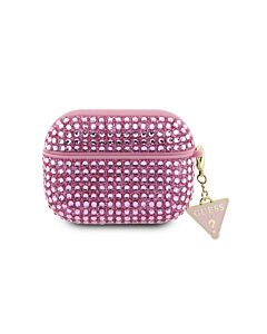Guess Airpods Pro 2 Rhinestones Triangle Metal Logo Case - кожен кейс с висулка за Apple Airpods Pro 2 (розов)