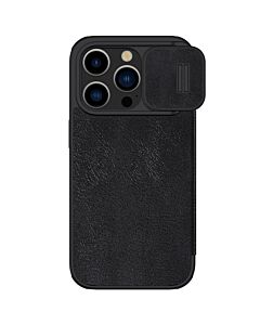Nillkin Qin Book Pro Leather Flip Case - кожен калъф, тип портфейл за iPhone 15 Pro Max (черен)