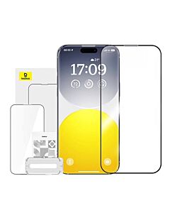Baseus Glare Repelling Tempered Glass Film (0.30mm) - матирано калено стъклено защитно покритие за дисплея на iPhone 15 Pro Max (черен-прозрачен)