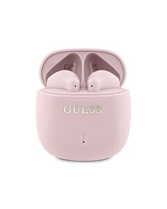 Guess Printed Classic Logo Stereo TWS Headset - безжични блутут слушалки със зареждащ кейс за мобилни устройства (розов)