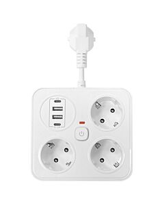 Удължител DLFI, 3 гнезда, 250V, 10A, Кабел, 1.8м., 2 x USB-F, 2 x USB-C, С ключ, Бял - 17964