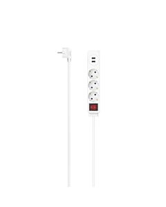 HAMA Разклонител, 3-гнезда, USB-A 17 W, ключ on/off, 1.4 m, бял