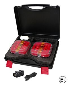 Комплект Безжични Преносими Диодни Лед Led Стопове Wireless с Магнит Неон Neon Ефект 12-24V 108mm х 102mm x 46mm E9 за Ремарке Каравана Платформа и др ST0229