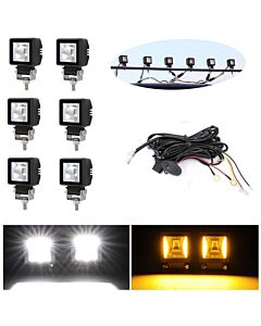Комплект от 6 броя Лед LED Халогени Лампи с окабеляване Бяла Flood + Оранжева DRL Светлина 12V - 24V за Off Road 4X4 SUV джип мотор автомобил камион г  HAL489