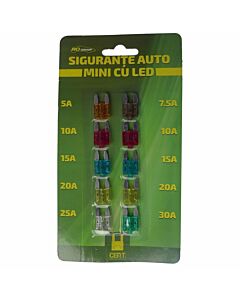 Комплект МИНИ предпазители с LED RoGroup, 12V, 10 бр.