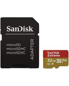 Флаш памети SanDisk Extreme microSDHC 32GB + SD Adapter + RescuePRO Deluxe 100MB/s A1 C10 V30 UHS-I U3 SDSQXAF-032G-GN6MA