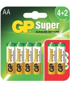 Алкална батерия GP SUPER LR6 AA / 4+2 бр. в опаковка 1.5V