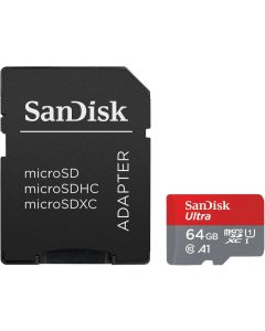 Карта памет SANDISK Ultra microSDXC, 64GB, A1, UHS-I, U1, Class 10, 140MB/s, Адаптер
