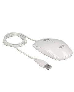 Оптична мишка DeLock, USB-A, LED, Кабел 1.3 м, USB, 1200 dpi, Бял
