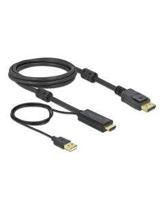 Кабел Delock HDMI мъжко - DisplayPort USB мъжко, 4K 30 Hz, 2 м, Черен