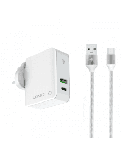 Мрежово зарядно устройство LDNIO A4403C, 1xUSB, 1xType-C PD, С Micro USB кабел, Бял - 40091