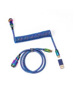 Кабел за клавиатура Keychron Colorful Premium Coiled Cable, USB-C - USB-C, Rainbow Blue