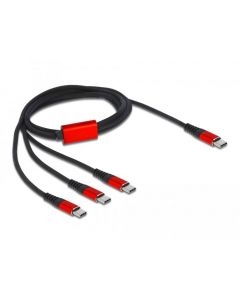Кабел за зареждане Delock  3 в 1, USB-C - 3 x USB-C, 1м, Черен/Червен