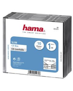 Hama Slim CD кутийки за дискове, опаковка от 10 бр, прозрачен/черен