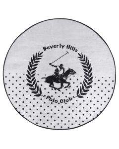 Килим Beverly Hills Polo Club 586BHP1124, 120 см, Кадифе, Полиестер, 1000 г/кв2, Антибактериален, Бял/черен