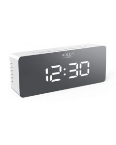 Дигитален часовник с аларма Adler AD 1189 W, Огледален, Стайна температура, LED, Бял