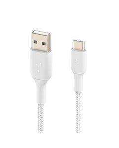 Кабел Belkin BOOST CHARGE Braided, USB-C to USB-A, Бял CAB002bt0MWH