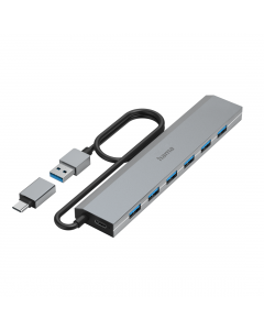 HAMA 7-портов хъб, USB 3.2 Gen 1, 5 Gbit/s, вкл. USB-C адаптер, авт.захранване