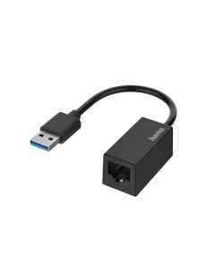 Мрежов адаптер HAMA, USB-A мъжко - RJ-45 женско, Gigabit, Черен
