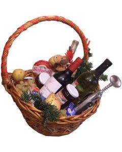 "Вносно вино, сирена и плодове" кошница с подаръци