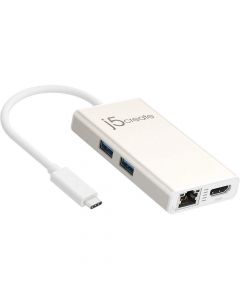 Мултипортов USB-C адаптер j5Create JCA374, HDMI/Ethernet/ USB 3.0 хъб /PD 2.0, Бял