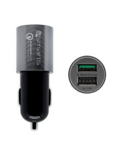 4smarts Qualcomm Rapid Quick Charge 2.0 In-Car Charger 4.5A - зарядно за кола с технология за бързо зареждане (4.5 Ампера) с 2 USB изхода (черен-сив)