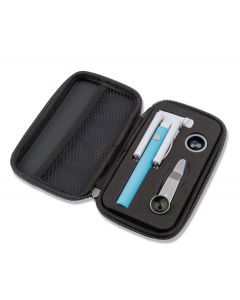 4smarts Set Box HOLIDAY - комплект селфи стик и качествени лещи Fish Eye, Wide Angle и Macro за смартфони и таблети (син-сив)