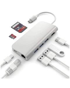 Satechi USB-C Aluminum Multiport Adapter - мултифункционален хъб за свързване на допълнителна периферия за компютри с USB-C (сребрист)