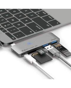 Elago Multi USB-C Hub - USB-C хъб към 2xUSB 3.0, MicroSD, SD и USB-C за MacBook и устройства с USB-C порт (тъмносив)