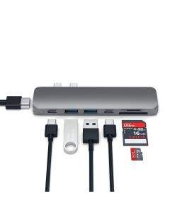 Satechi USB-C Pro USB Hub - мултифункционален хъб за свързване на допълнителна периферия за MacBook Pro (тъмносив)