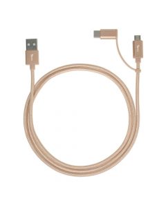Torrii KeVable 2-in-1 Universal USB Cable (1 meter) - изключително здрав кевларен кабел за устройства с microUSB и USB-C (1 метър) (златист)