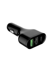 Devia Swift Drive 3USB Car Charger - зарядно за кола с технология за бързо зареждане с 2 USB изхода и USB-C изход (черен)