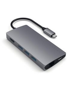 Satechi USB-C Aluminum Multiport 4K Adapter v2 - мултифункционален хъб за свързване на допълнителна периферия за компютри с USB-C (тъмносив)