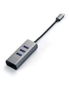 Satechi USB-C 2-in-1 Ethernet & USB Hub - 3-портов USB хъб и Gigabit Ethernet порт за MacBook и устройства с USB-C (тъмносив)