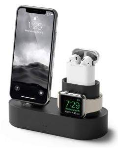 Elago Trio Charging Hub - силиконова поставка за зареждане на iPhone, Apple Watch и Apple AirPods (черна)
