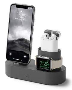 Elago Trio Charging Hub - силиконова поставка за зареждане на iPhone, Apple Watch и Apple AirPods (тъмносива)
