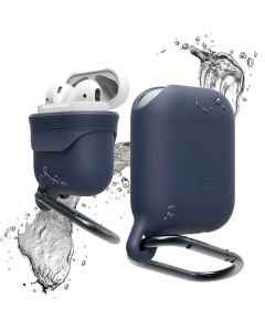 Elago Airpods Waterproof Hang Case - водоустойчив силиконов калъф с карабинер за Apple Airpods (тъмносин)