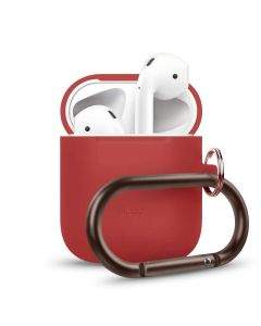 Elago Airpods Silicone Hang Case - силиконов калъф с карабинер за Apple Airpods (червен)