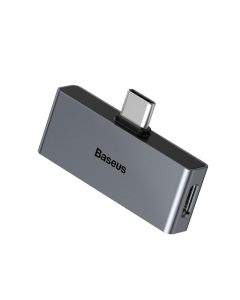 Baseus USB-C Male + 3.5mm Female Adapter L57 - пасивен адаптер USB-C към 3.5 мм. аудио изход и USB-C изход за устройства с USB-C порт (тъмносив)