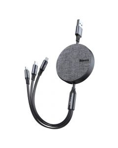 Baseus Fabric 3-in-1 Flexible Cable USB - универсален USB кабел с Lightning, microUSB и USB-C конектори (120 см) (сив)