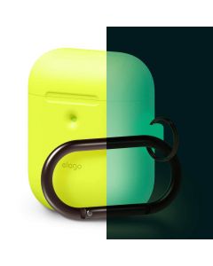 Elago Airpods Silicone Hang Case - силиконов калъф с карабинер за Apple Airpods 2 with Wireless Charging Case (жълт-фосфор)