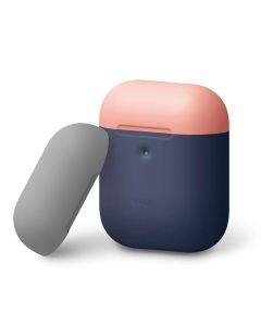 Elago Airpods Duo Silicone Case - силиконов калъф за Apple Airpods 2 with Wireless Charging Case (тъмносин-оранжев)